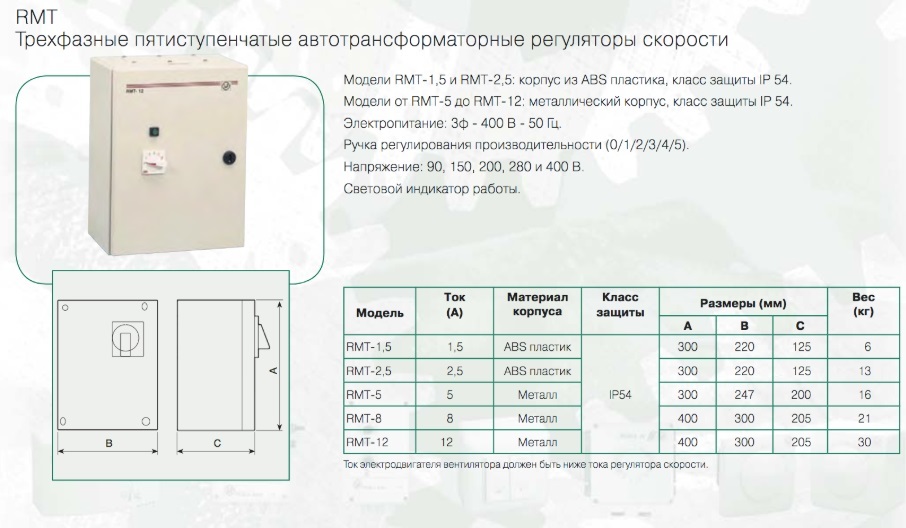 Регулятор скорости Soler & Palau RMT-5.0 трехфазный (5-ти ступенчатый)