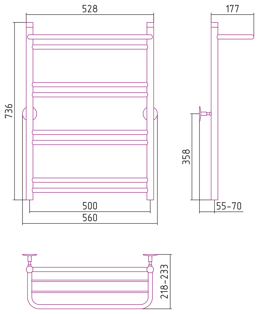 Полотенцесушитель водяной Стилье Универсал-56 800x500