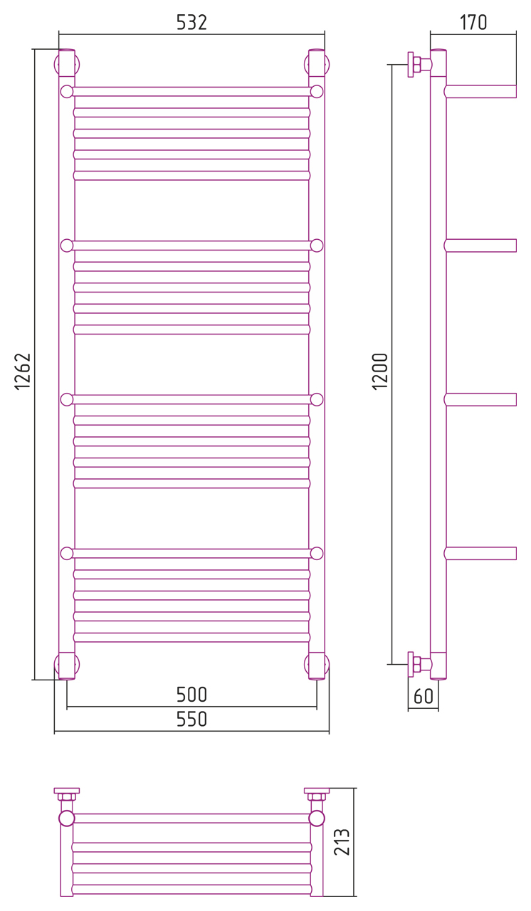 Полотенцесушитель водяной Сунержа Богема 4 полки+ 1200x500