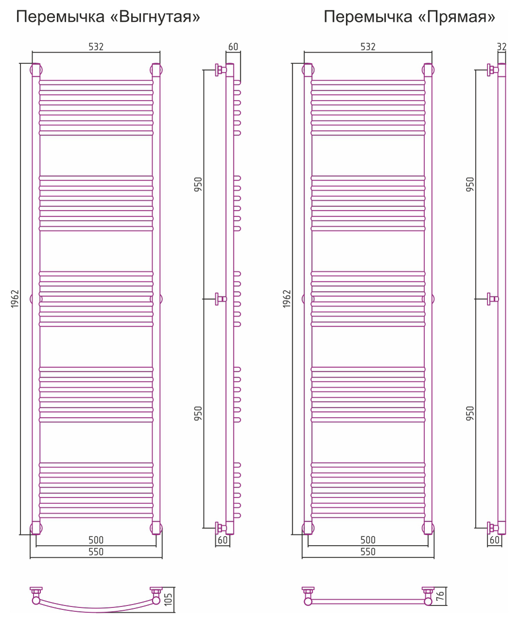 Полотенцесушитель водяной Сунержа Богема+ 1900x500