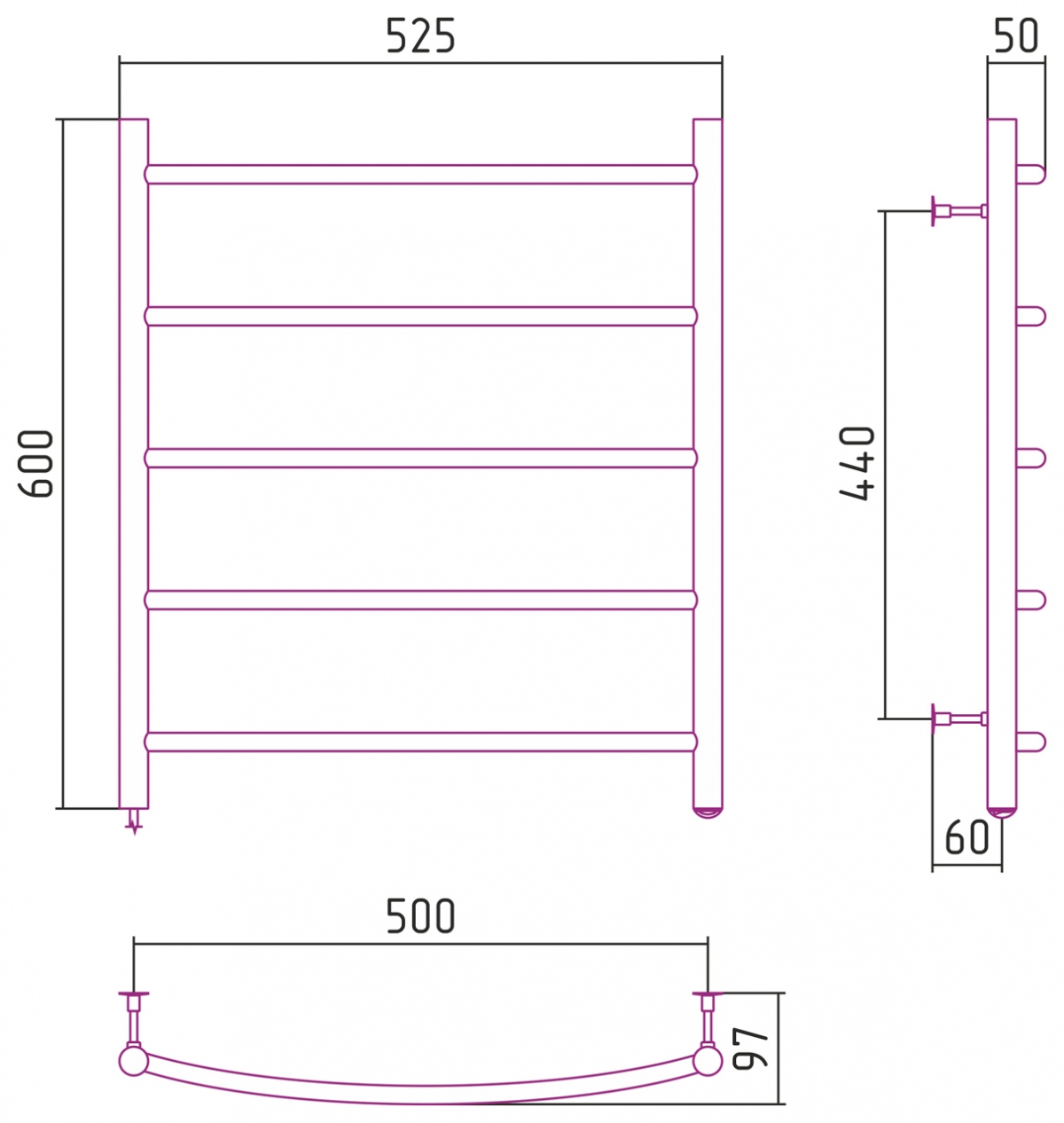 Полотенцесушитель электрический Стилье Формат №40 600x500