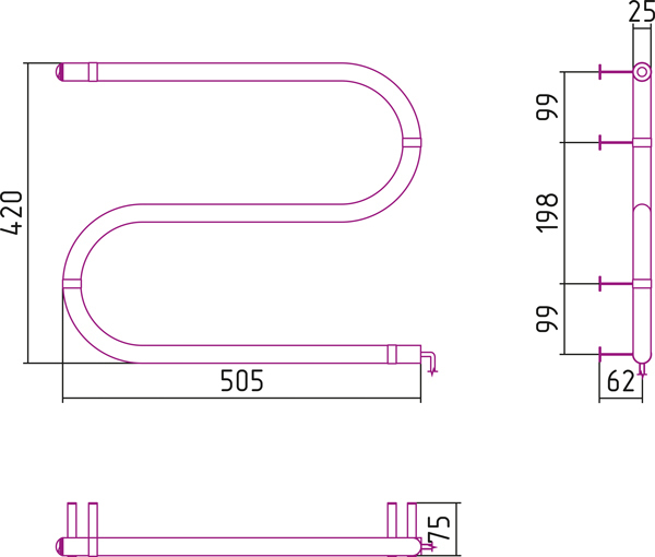 Полотенцесушитель электрический Стилье ЭПС S-образный 420x500 (40 Вт)