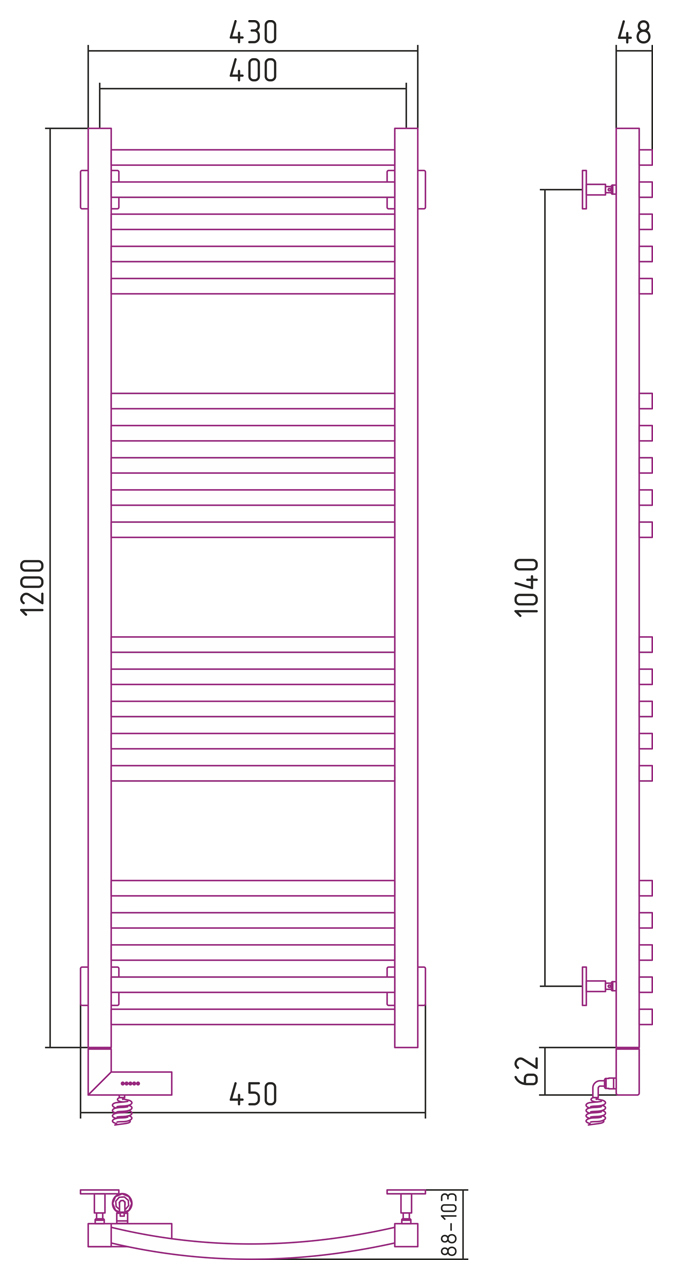 Полотенцесушитель электрический Сунержа Аркус 2.0 1200x400