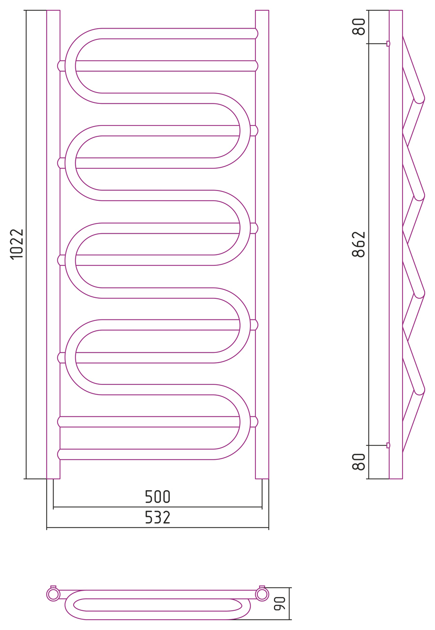 Полотенцесушитель комбинированный Сунержа Иллюзия-ПРОФИ 1200x500. 00-5108-1250