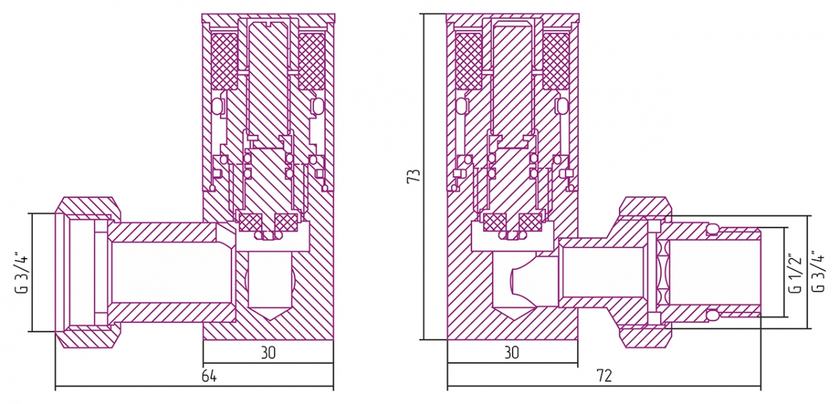 Вентиль 3D правый (цилиндр) G 1/2" НР x G 3/4" НГ