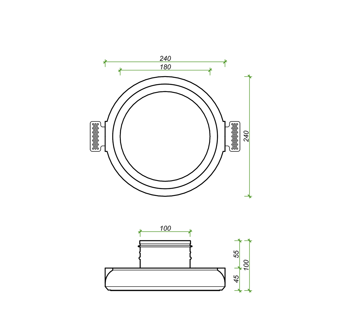 Диффузор под покраску скрытого монтажа SECRET RING 100/90 с приточно-вытяжным вентилятором
