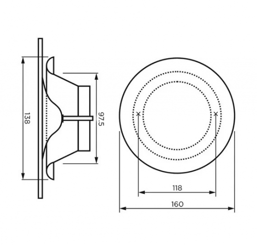 Анемостат со стеклянной внешней частью FOZA D 100 мм. Матовое зеркало. Белый круглый
