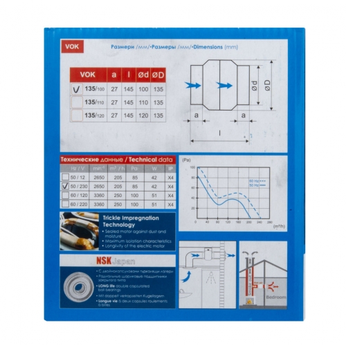 Канальный высокотемпературный жаростойкий вентилятор Mmotors вок 135/100 т(+150°С)