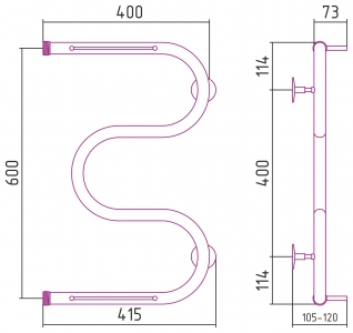 Полотенцесушитель водяной Стилье М-образный 600x400 резьба-сгон 1" + 2 полки