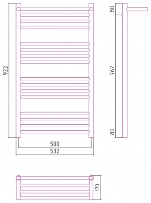 Полотенцесушитель комбинированный Сунержа Богема-ПРОФИ с 1 полкой 1000x500. 00-5103-1050